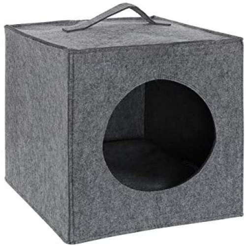 MiMu Cozy Cat Bed Cave - Large Cat Bed Hideouts with Felt Cat Cube Insert Pillow, Covered Cat Bed Box Shaped Cat Hut