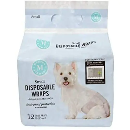 MARTHA STEWART for Pets Male Dog Wraps | Disposable Male Dog Wraps Size Small 12''-19'' Waist | 12 Pack Disposable Dog Diapers for Male Dogs, Leakproof and Absorbent Male Dog Wraps for Small Dogs