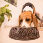 Relaxdays, Stainless Steel 1 L, Brown Antique Food Bowl for Dogs/Nostalgic/Heavy/Cast Iron Feeder Stand, 8 x 26.5 cm