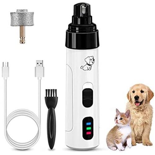 Viixm Dog Nail Grinder, Electric 2-Speed Pet Nail Trimmer Clipper Low Noise Rechargeable Painless Paws Grooming and Smoothing for Small Medium Large Dogs and Cats