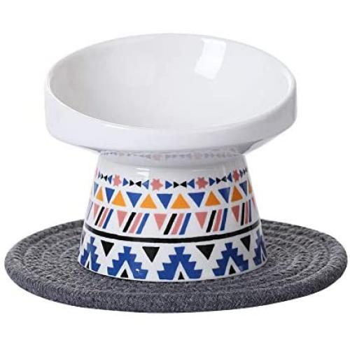 LIONWEI LIONWELI Ceramic Tilted Elevated Cat Dog Bowl Raised Cat Food Water Bowl Dish no Spill Pet Comfort Feeding Bowls with Mat