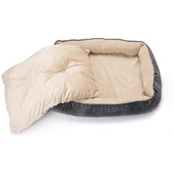 long rich Textiles 2-in-1 Rectangle Ultra-Soft Dog & Pet Bed, Large, Burn Out Gray, by Happycare Textiles