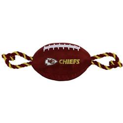 Pets First NFL Kansas City Chiefs Football Dog Toy, Tough Nylon Quality Materials with Strong Pull Ropes & Inner Squeaker in NFL Team Color