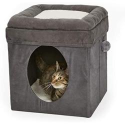 MidWest Homes for Pets New World Cat Cube with Cat Bed Topper, 15.5L x 15.5W x 16.5H, Gray