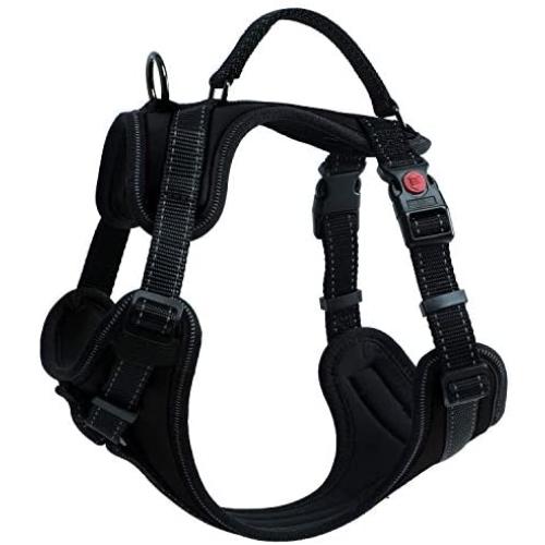 No Pull Choke Front Lead Reflective Weighted Dog Vest Harness with 2 Leash Clips, Black Adjustable Soft Padded Dog Harness with Easy Control Handle for Small Medium and Large Dogs