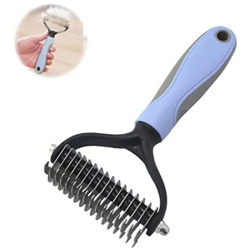 HXN Pet Grooming Tool, 2 Sided Grooming Rake with Comfortable Handle, Pet Dematting Comb Pet Undercoat Rake for Cats and Dog, Easy Knots, Mats, Tangles Removing HXN Pet Grooming Tool, 2 Sided Grooming Rake with Comfortable Handle, Pet Dematting Comb Pet Undercoat Rake for Cats and Dog, Easy Knots, Mats, Tangles Removing