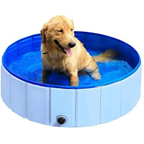 SlowTon Dog Pool Foldable, Pet Swimming Pool Collapsible PVC Outdoor Bathing Tub Portable Summer Pond Non Inflatable Anti-Slip Bathtub Kiddie Pool for Dog Puppy Cats and Kids (40” X 12”)