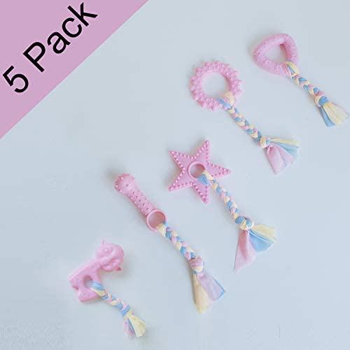 B&Y Dog chew Toys Set(Pink), Cute Rope Toys for Small,Breed,Puppy,Safety Teething Toys with Natural Cotton and Rubber for Small Dogs