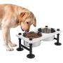 MyGift Vintage White Wood & Industrial Metal Elevated Double Pet Feeder Stand with 2 Stainless Steel Bowls