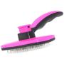 Mile High Life Self-Cleaning Slicker Grooming Dogs Cats Brush | Under Coat Rake for Loose Fur | Long Short Haired Pet | Blue Pink Color | Comfy Message Head Relaxation | Push Button for Easy Clean