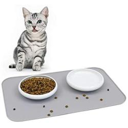 ComSaf MSBC Cat Feeding and Watering Set Including 2pcs Ceramic Cat Food/Water Bowls(White) + 1pcs Silicone Feeding Mat, Food Grade Healthy Material Wide and Shallow Whisker Stress Free Non-Spill