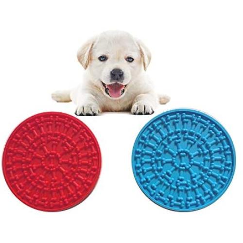 2 Pieces Lick Mat for Dogs, HAWTHOR Slow Feeder Pad with Super Strong Suction Washing Distraction Device for Dog Treats, Cat Food, Pet Bathing, Grooming, Training