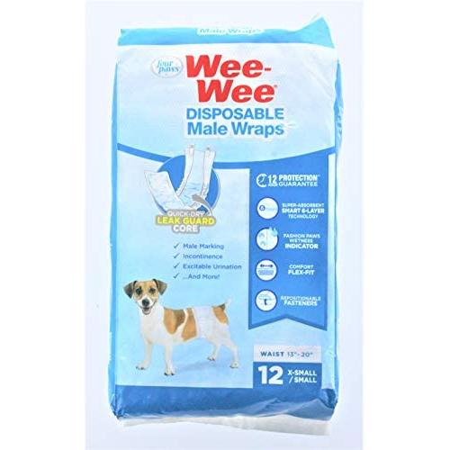 36 Pack of Wee-Wee Products Disposable Male Dog Wraps X-Small/Small - (3 Packages with 12 Wraps Each)