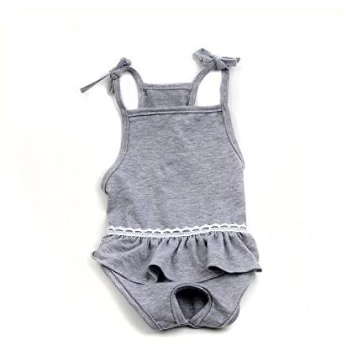 Stock Show Female Dog Diaper Dog Cute Summer Cotton Sanitary Pantie with Suspender Bathing Dress Jumpsuits Suspenders for Girl Dogs Puppy, Grey, XL