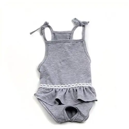 Stock Show Female Dog Diaper Dog Cute Summer Cotton Sanitary Pantie with Suspender Bathing Dress Jumpsuits Suspenders for Girl Dogs Puppy, Grey, XL