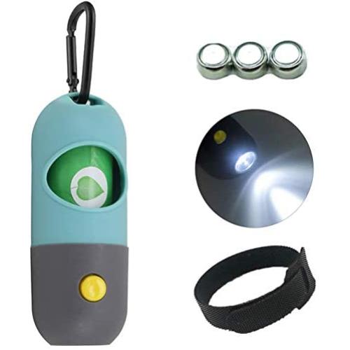 Soarlor Dog Poop Bags Dispenser with LED Safety Flash Light and One 11.8-inch Fixed-Loop Strap, Rugged Dog Walking Waste Bag Holder Dispenser