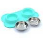 Super Design Double Bowl Pet Feeder Stainless Steel Food Water Bowls with No Spill Silicone Mat for Dogs Cats Small Light Green