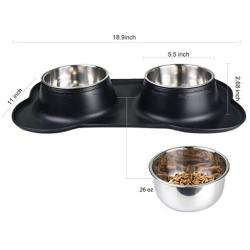 Vesxae Dog Bowls with Silicone Mat, Stainless Steel Pet Bowls for Small Medium Large Sized Dogs, Puppy Bowls (26oz Each) for Food and Water - No Spill Non-Skid Mat