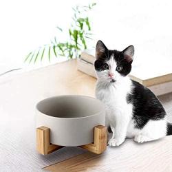 Ceramic Elevated Dog Bowls, Raised Dog and Cat Pet Feeder with Wooden Stand Water Food Comfort Diner Anti Slip Feet Reduce Neck Burden Easy to Clean