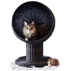 QTT Pet beds Cat House Willow Cat Basket Rattan Woven Cat Bed Cat Tower Two Tier Bed Basket House 70 X 44cm TTaN