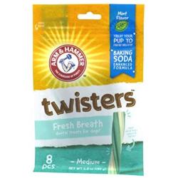 Arm & Hammer for Pets FF7614AMZ4 Twisters Dental Treats for Dogs | Dental Chews Fight Bad Breath, Plaque & Tartar Without Brushing | Mint Flavor, 8 Pcs x 4 Bags, 4 Pack