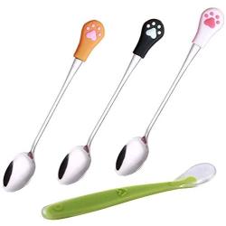 IVIA PET Food Can Spoon/ 4Pack/ Multiple Sizes Stainless Steel- Silicone Food Canned Scoop for Dogs and Cats