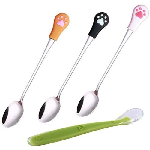 IVIA PET Food Can Spoon/ 4Pack/ Multiple Sizes Stainless Steel- Silicone Food Canned Scoop for Dogs and Cats