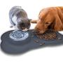 Double Dog Bowls, Pet Stainless Steel Water Bowl,3 in 1 Dog Slow Feeder with Non-Spill Silicone Tray Bone Shape Non-Slip Mat, Collapsible Removable Dog Cat Food Water Bowl