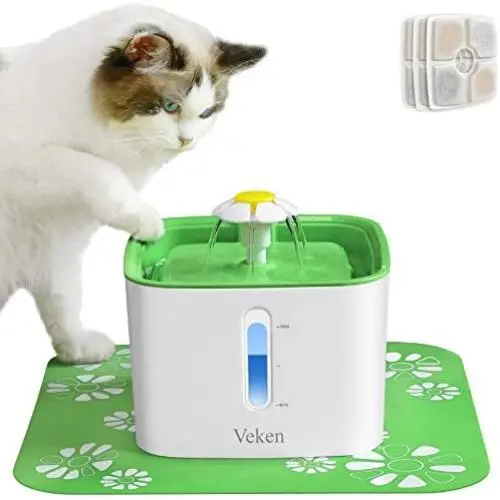 Veken Cat Water Fountain, 84oz Automatic Pet Water Fountain Dog Water Dispenser with 3 Replacement Filters & 1 Silicone Mat for Cats and Small to Medium Dogs Veken Cat Water Fountain, 84oz Automatic Pet Water Fountain Dog Water Dispenser with 3 Replacement Filters & 1 Silicone Mat for Cats and Small to Medium Dogs