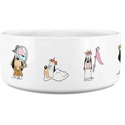 Awesome eMERCHency Droopy Dog Pattern White Dog Bowl 7'' x 3'' Ceramic Pet Dog Snoopy Dish