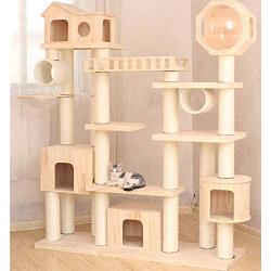 Cat Trees Tower Condo Tower Cat Climbing Frame Cat Scratch Tree Towers Amusement Tower Tree Wooden Huts Lounger Sleeping Cat Bed Cozy and Comfortable Multi-Level Apartment Run-anmy20200325