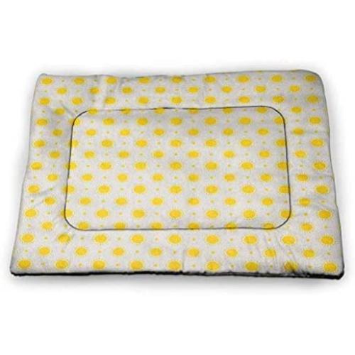 DayDayFun Geometric Dog Mat Squares and Circles with Big and Little Dots Doodle Style Composition Super Soft Pet Cushion Indigo Pink Pale Grey