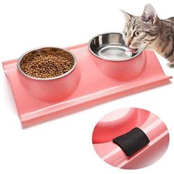 ljfjf Double Cat Bowls,Non Slip Cat Bowls Stand Adjustable Cat Feeding Bowls Stainless Steel Cat Bowls Pink for Cats and Puppies. (Color : -)