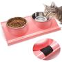 ljfjf Double Cat Bowls,Non Slip Cat Bowls Stand Adjustable Cat Feeding Bowls Stainless Steel Cat Bowls Pink for Cats and Puppies. (Color : -)