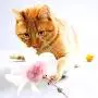 ocijf179 Cat Teaser Pet Cat Kitten Teaser Beads Bell Plush Ball Feather Playing Stick Wand Chew Toy - Grey