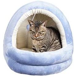 GAPZER Warming Cat Bed Machine Washable Kitty Cave with Cat Ball Cozy Puppy Nest with Anti-Slip & Waterproof Bottom for Indoor Cats & Small Dogs