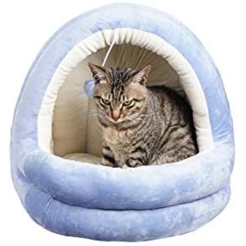 GAPZER Warming Cat Bed Machine Washable Kitty Cave with Cat Ball Cozy Puppy Nest with Anti-Slip & Waterproof Bottom for Indoor Cats & Small Dogs