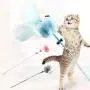 ocijf179 Cat Teaser Pet Cat Kitten Teaser Beads Bell Plush Ball Feather Playing Stick Wand Chew Toy - Grey