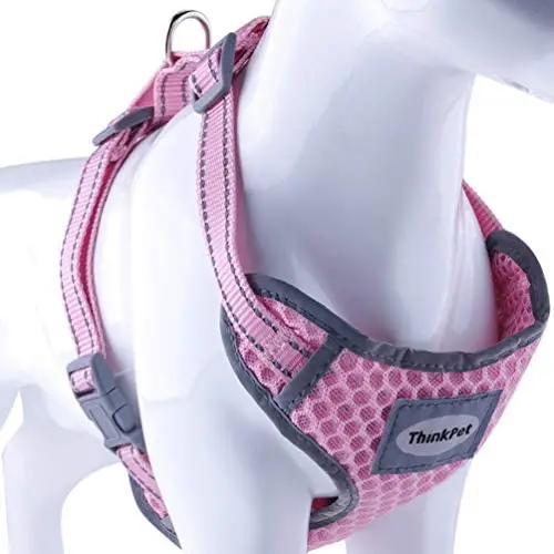 ThinkPet Reflective Breathable Soft Air Mesh No Pull Puppy Choke Free Over Head Vest Ventilation Harness for Puppy Small Medium Dogs and Cats ThinkPet Reflective Breathable Soft Air Mesh No Pull Puppy Choke Free Over Head Vest Ventilation Harness for Puppy Small Medium Dogs and Cats