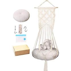 KARCEEY Macrame Cat Hammock Bed with Hanging Kit Macrame Hanging Cat Swing Bed for Indoor Cats