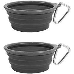 Prima Pets Collapsible Silicone Food & Water Travel Bowl with Clip for Dog and Cat, Small (1.5 Cups) & Large (5 Cups)