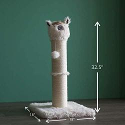 PutnPurr 32.5” Tall Alpaca Cat Scratching Post with Dangling Ball for Large, Multiple Cats. Designed for Vertical Stretch, Play and Lounge