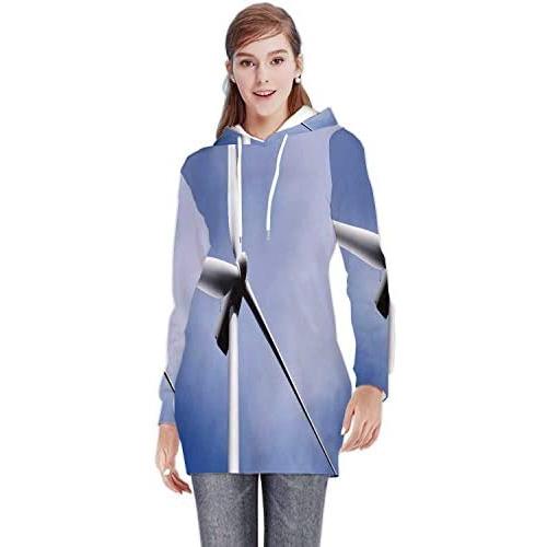 Wind Turbine Power Alternative Energy Sustainable Natural Resource Blue Sky Turbine,Womens Sweatshirt Casual Long Sleeve Pul