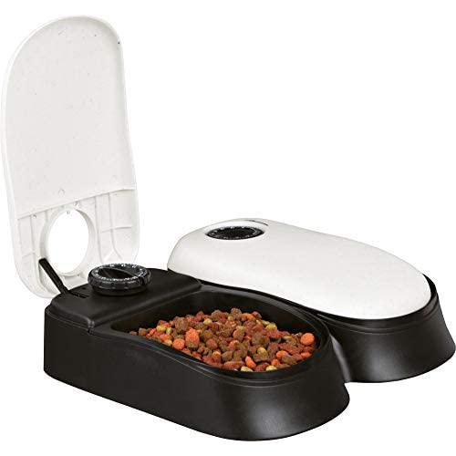 TX2 Automatic Food Dispenser, Dual Compartments, Dual Timer, 48 Hour Timer, Battery Operated, Gray with Black