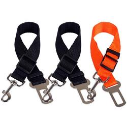 3 Pack Pet Dog Cat Seat Belt- Adjustable Nlyon Dog Car Harnesses, Metal Buckle Vehicle Seatbelt for Small Medium Large Dogs Elastic Safety Belt, Black,Orange