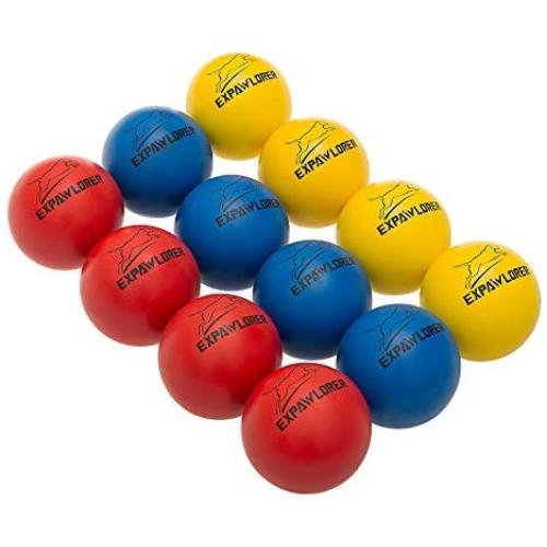 EXPAWLORER 12 Pack Dog Rubber Bouncy Balls, Dog Chew Toys Elastic Summer Floating Racquetball for Puppy Small and Medium Dogs, Red Yellow Blue