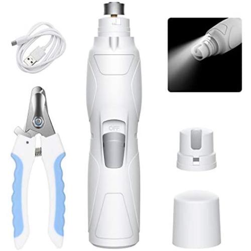 Pet Deluxe Dog Nail Grinder with LED Light, Professional Dog Nail Trimmer Clipper Low Noise 2 Speed Electric Rechargeable Painless Paws Grooming & Smoothing for Small Medium Large Dogs & Cats