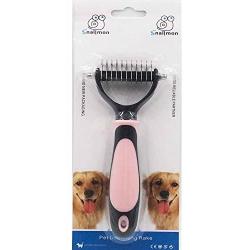 snailmon Double Sided Pet Dematting Rake Comb,6+11 Teeth,Professional Undercoat Rake Brush for Dogs & Cats, Blue/Pink (Pink)