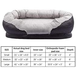 Pet Deluxe Dog and Puppy Bed, Grooved Orthopedic Foam Beds with Removable Washable Cover, Ultra Comfort, Padded Rim Cushion, Nonslip Bottom, for Dogs/Puppies