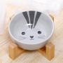 QINYUAN Cat Bowl, Cute Dog Food Water Feeder Pet Puppy Ceramic Drinking Dish with Wooden Rack Non-Slip Tableware Feeding Supply Accessorie
